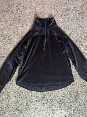 Juicy Couture Black Velvet Half-Zip Turtleneck Pullover Sz S